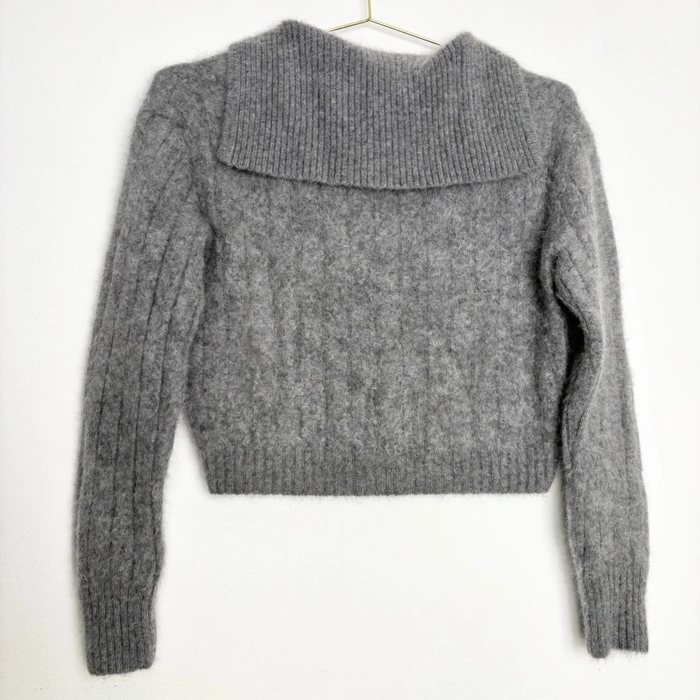 J.Crew Brushed Cashmere Sailor Collar Sweater Grey XS Luxe Fuzzy Knit CE683